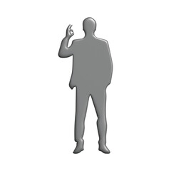 Silhouette of a man in a suit making an 'okay' hand gesture, symbolizing success and approval, against a white background