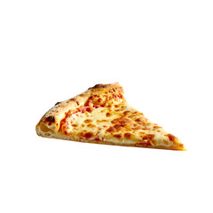 A single, cheesy pizza slice with a thin crust, slightly browned edges, and melted cheese exhibiting slight bubbling