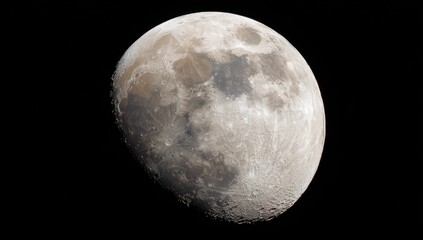 Detailed close-up of a gibbous moon, showing craters and varied surface textures against a black backdrop