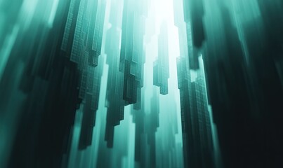 Abstract digital cityscape, teal and dark