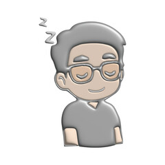 Sleeping cartoon character with closed eyes and Zzz symbol above head, wearing glasses