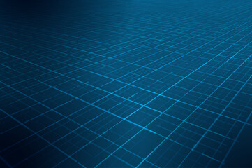 Abstract perspective background. Glowing grid square pattern, digital wireframe lines. Futuristic technology 3D modern graphic design. Network data, energy, science concept. Solar panel illustration.