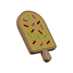 3D Rendered Ice Cream Popsicle with Sprinkles on White Background, Food and Dessert Concept