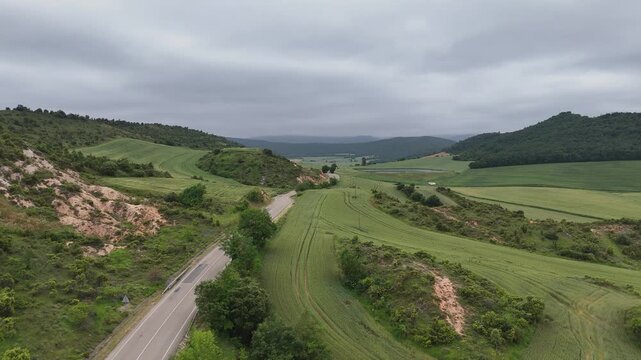 Trebi&ntilde;u valley during spring with all the fields turning green.