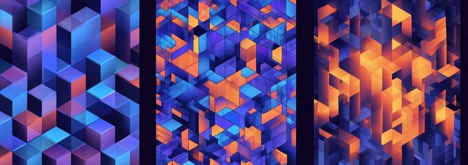 Abstract geometric pattern of overlapping cubes in vibrant colors
