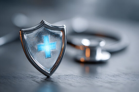 Digital Healthcare Security Shield With Stethoscope