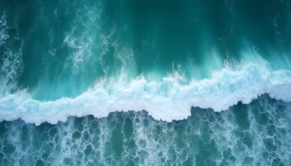 Abstract Aerial View of Teal Waves with White Foam