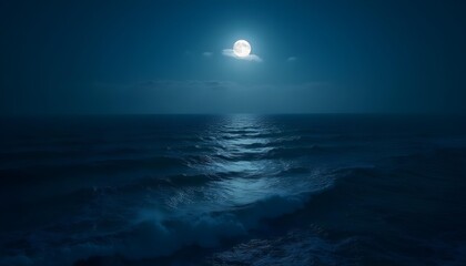 Abstract Aerial View of Navy Waves under Full Moon