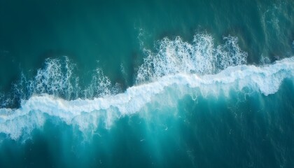 Fototapeta premium Abstract Aerial View of Teal Waves with White Foam
