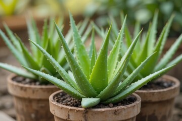 Three Aloe Vera Plants in Garden Setting