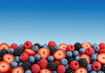 Fresh Fruit Salad with Berries and Mint on White Background 