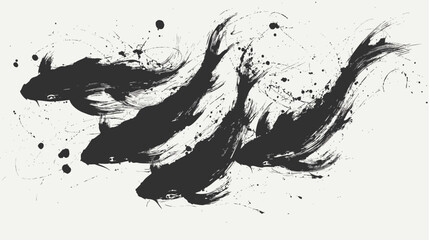 Asian koi carp ink painting grunge style illustration with traditional Japanese brush strokes