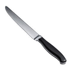 A stainless steel carving knife with a black handle