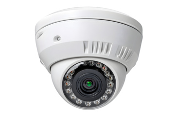 Detailed Close Up of Modern White Dome Security Camera Device. Ai Generated Images