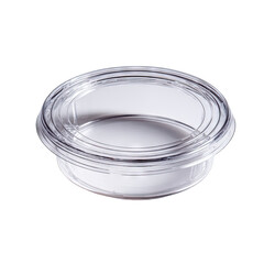 Clear, round, plastic food storage container with a lid