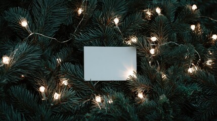 Creative Flat Lay of Greenery, Garland and Sparkling Christmas Lights