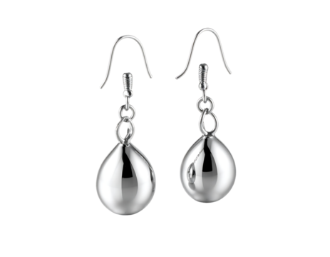 Pair of teardrop-shaped silver dangle earrings with delicate chain links above the smooth, polished drops hanging from shepherd's hook ear wires
