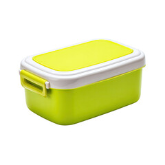 Bright lime green rectangular lunchbox with a white lid and handles