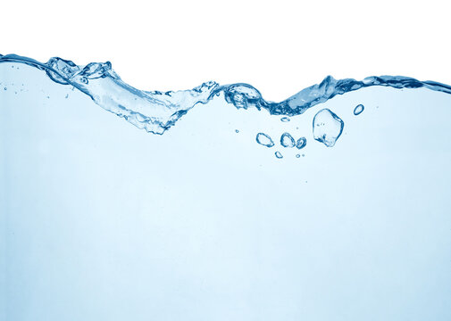 wavy water surface with bubbles isolated on white