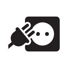 Black and White Flat Vector Plug and Socket Connection Icon