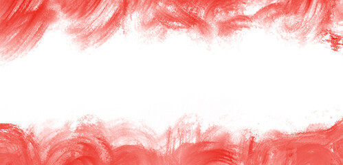 Abstract red brush strokes border on transparent background with central copy space