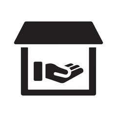 Minimalist Black Vector Icon of House with Cupped Hand Symbol