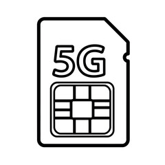 Vector illustration of outline of a 5g sim card with a chip