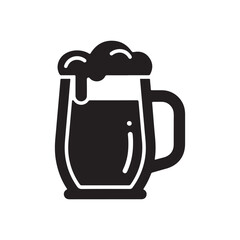 Black Flat Vector Beer Mug Icon with Foam and Handle Design