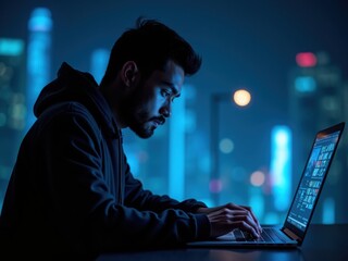 Young Programmer Working Late Night On New Project
