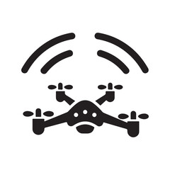 Flat Vector Quadcopter Icon with Wireless Signal Waves
