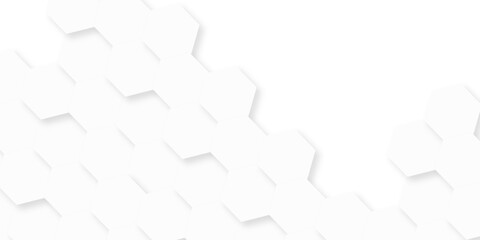 Obraz premium Modern white grid hexagon technology creative emboss light honeycomb polygonal web. abstract geometric science and mosaic tile with template texture background. 