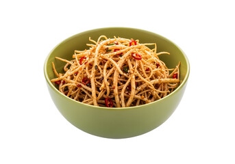 A light and flavorful Asian salad presented in a vibrant green bowl against a dark background.