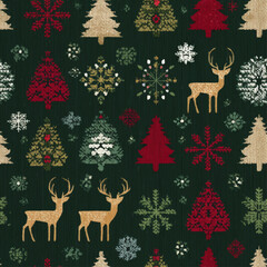 Naklejka premium Seamless Scandinavian Holiday Decorative Design
