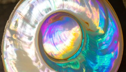 Iridescent, swirling patterns on a circular object