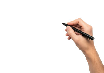 Adult right hand with black marker writing motivational text on transparent background, overhead macro, studio lighting, concept of weekly motivation and positive mindset