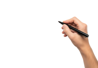 Adult right hand with black marker writing motivational text on transparent background, overhead macro, studio lighting, concept of weekly motivation and positive mindset