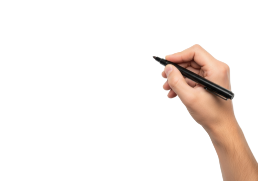 Adult right hand with black marker writing motivational text on transparent background, overhead macro, studio lighting, concept of weekly motivation and positive mindset