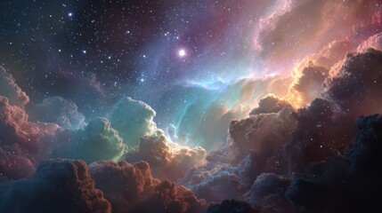 Obraz premium Cosmic Dreamscape: A captivating cosmic scene unfolds, showcasing a vibrant display of celestial beauty where a universe of colors blends seamlessly.