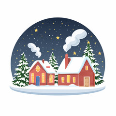 Fototapeta premium Snowy Winter Cottage with Night Sky Illustration
