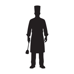 A Silhouette of Professional Chef Standing with Spatula, Ready to Cook
