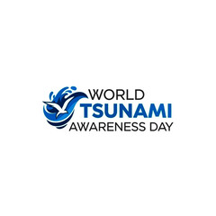 World Tsunami Awareness Day Logo Featuring Blue Waves and Flying Bird