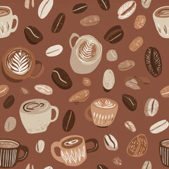 Hand-Drawn Coffee Drinks Seamless Textile Design