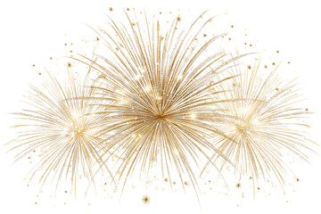 Obraz premium A Happy New Year golden fireworks burst, isolated on a transparent background.