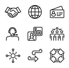 Business icons handshake globe id card headset network