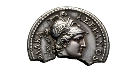 Ancient silver coin of alexander the great isolated on transparent background, a valuable artifact from the hellenistic period, showcasing the kings image