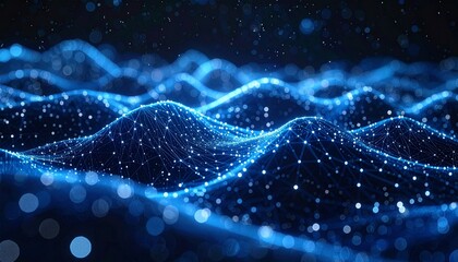 Abstract Digital Data Landscape with Glowing Points and Interconnected Lines