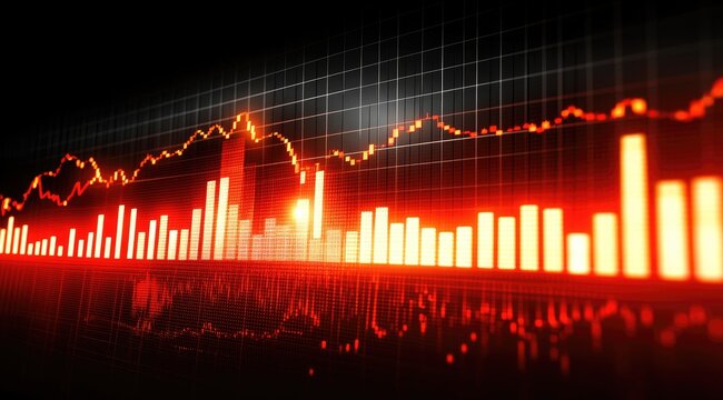Red-hot financial chart, fluctuating data