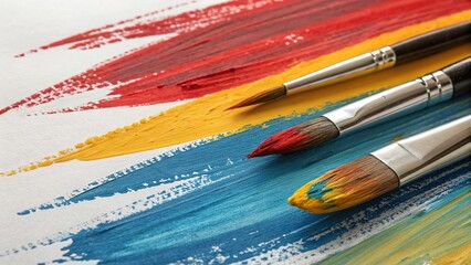 Obraz premium Vibrant acrylic paint brush strokes on canvas showcasing artistic expression and creative process