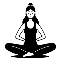 A yoga girl sitting in yoga pose. Yoga Meditation Silhouette in Lotus Pose Mindfulness and Wellness Icon.