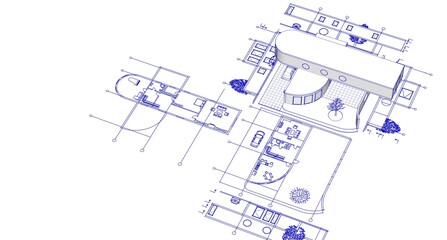 modern house sketch project 3d illustration